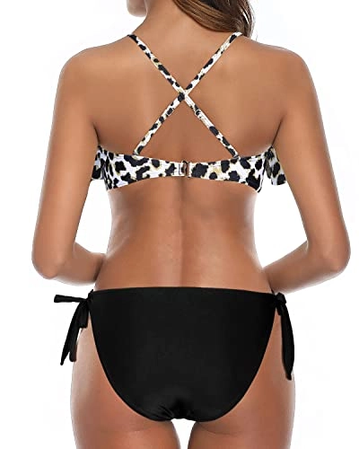 2 Piece Push Up Padded Bra Women Cross Back Bathing Suit-Leopard