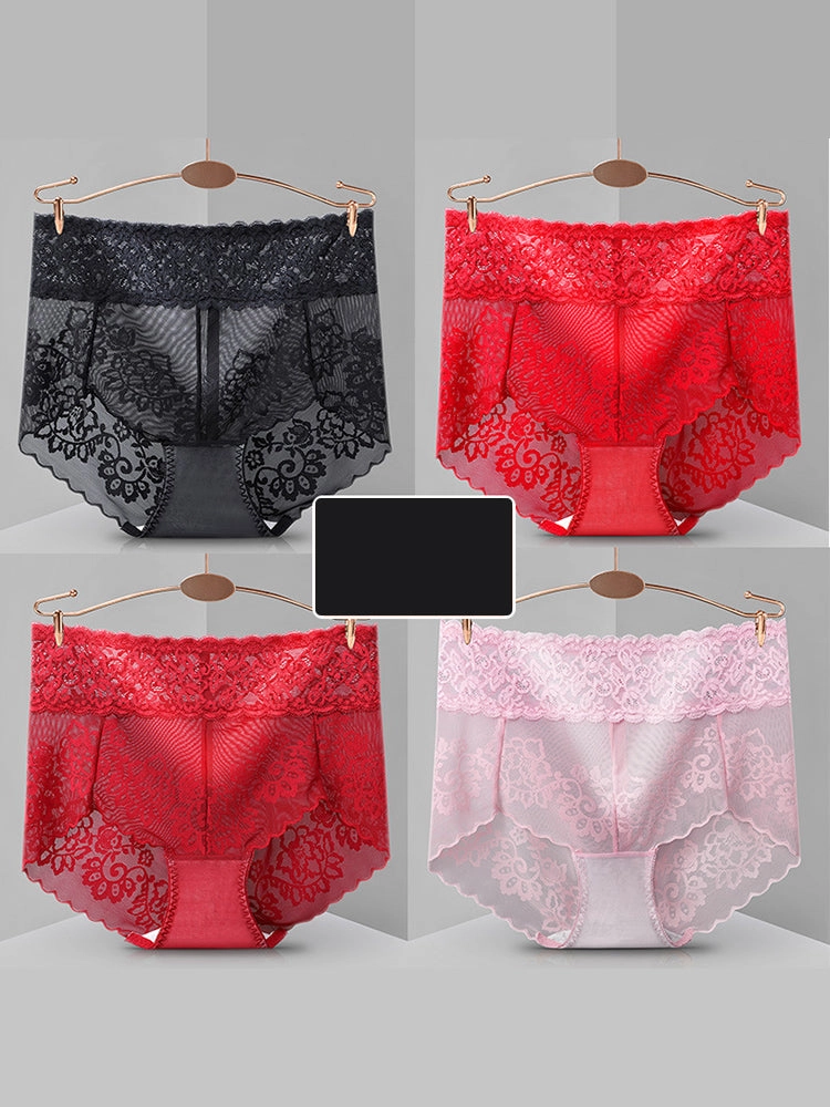 4-Pack Sexy Transparent Lace Mid-Waist Underwear