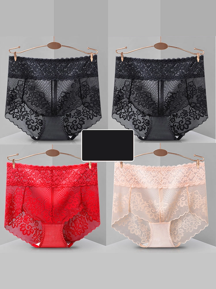 4-Pack Sexy Transparent Lace Mid-Waist Underwear