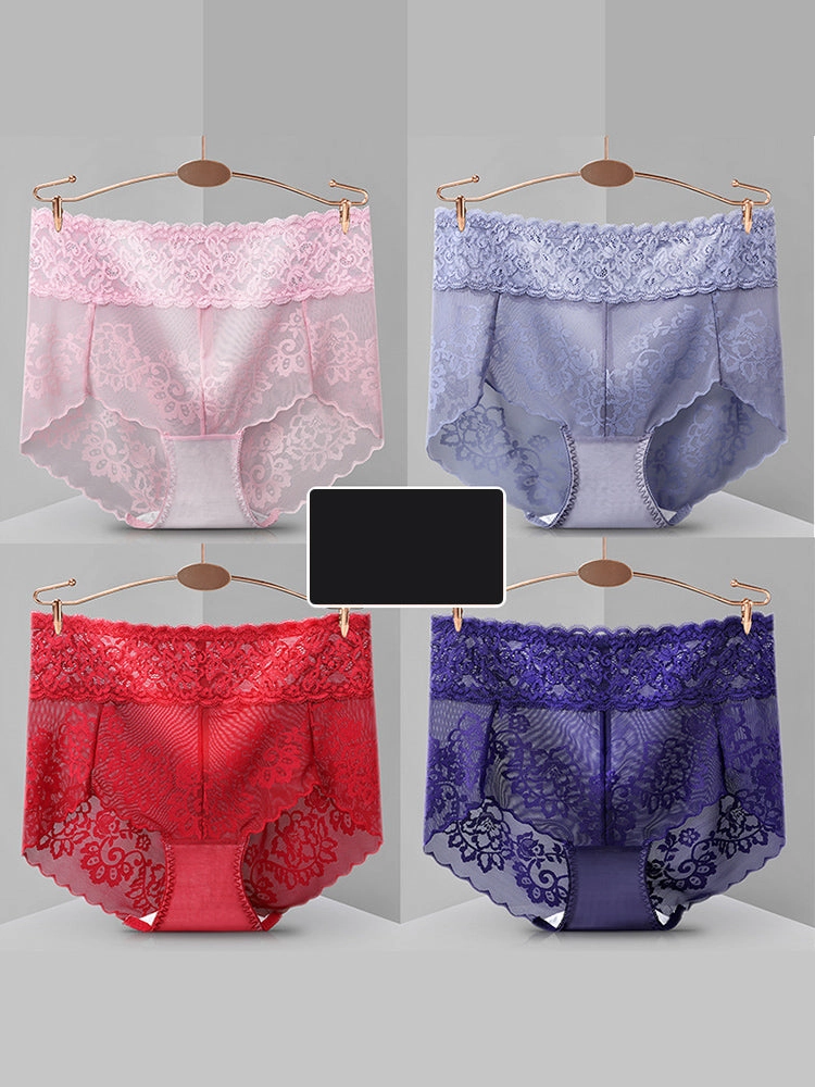 4-Pack Sexy Transparent Lace Mid-Waist Underwear