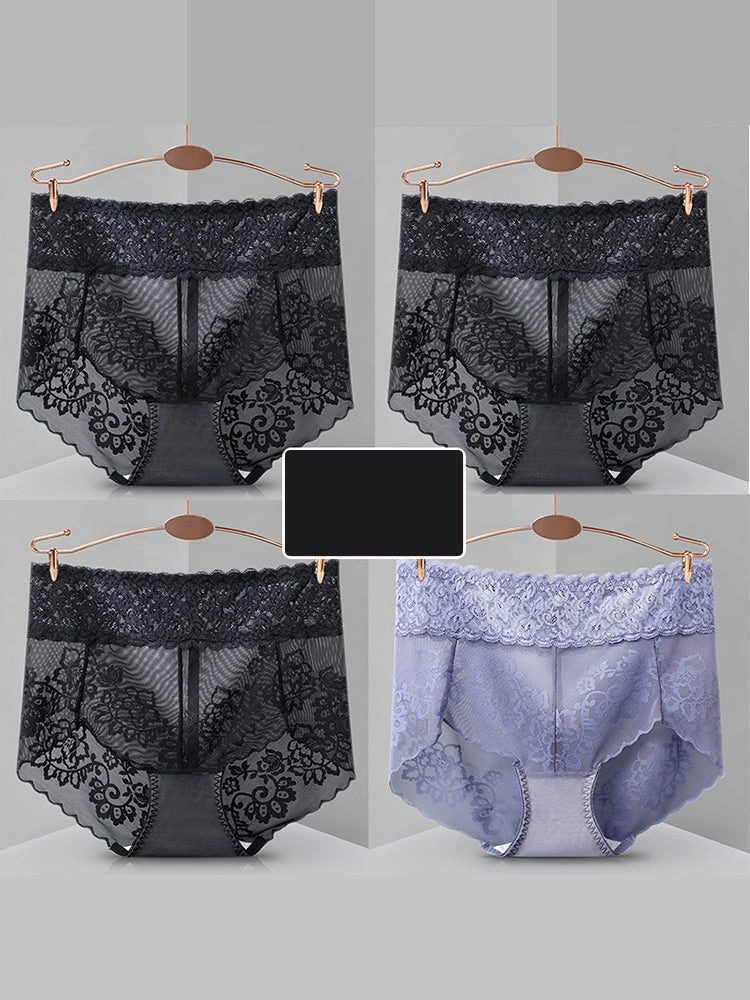 4-Pack Sexy Transparent Lace Mid-Waist Underwear
