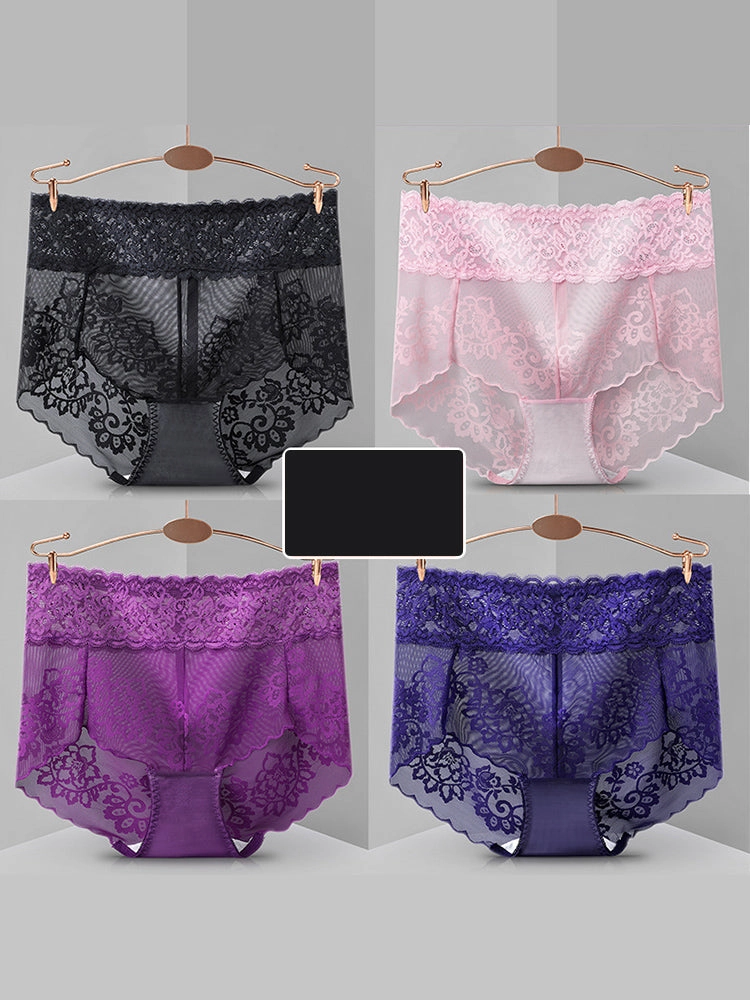4-Pack Sexy Transparent Lace Mid-Waist Underwear