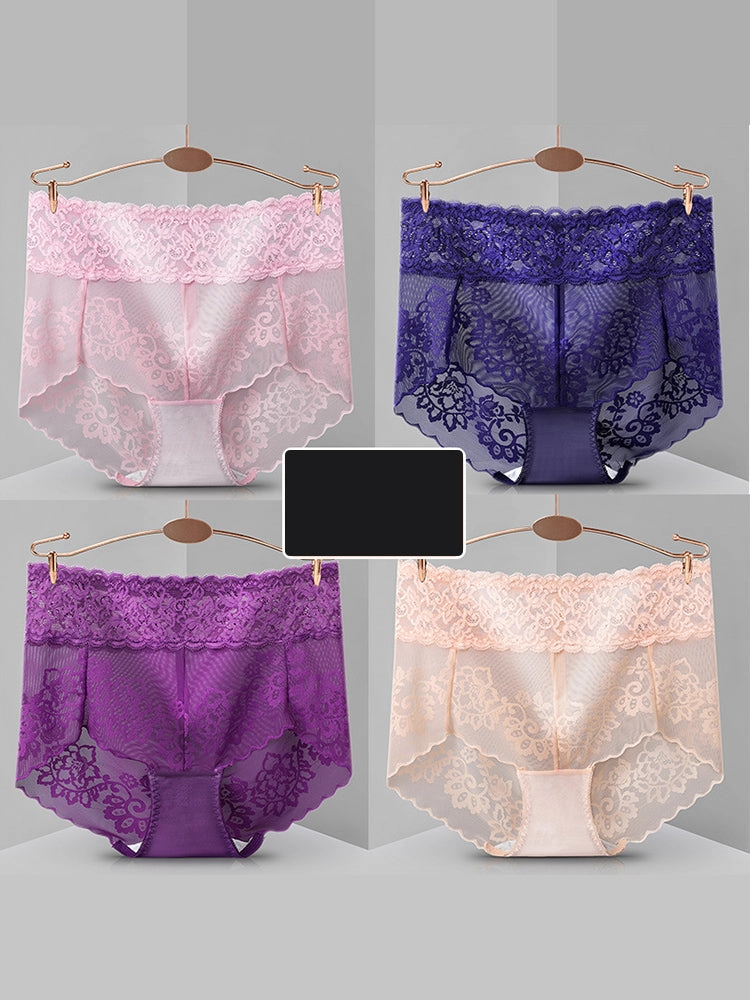 4-Pack Sexy Transparent Lace Mid-Waist Underwear