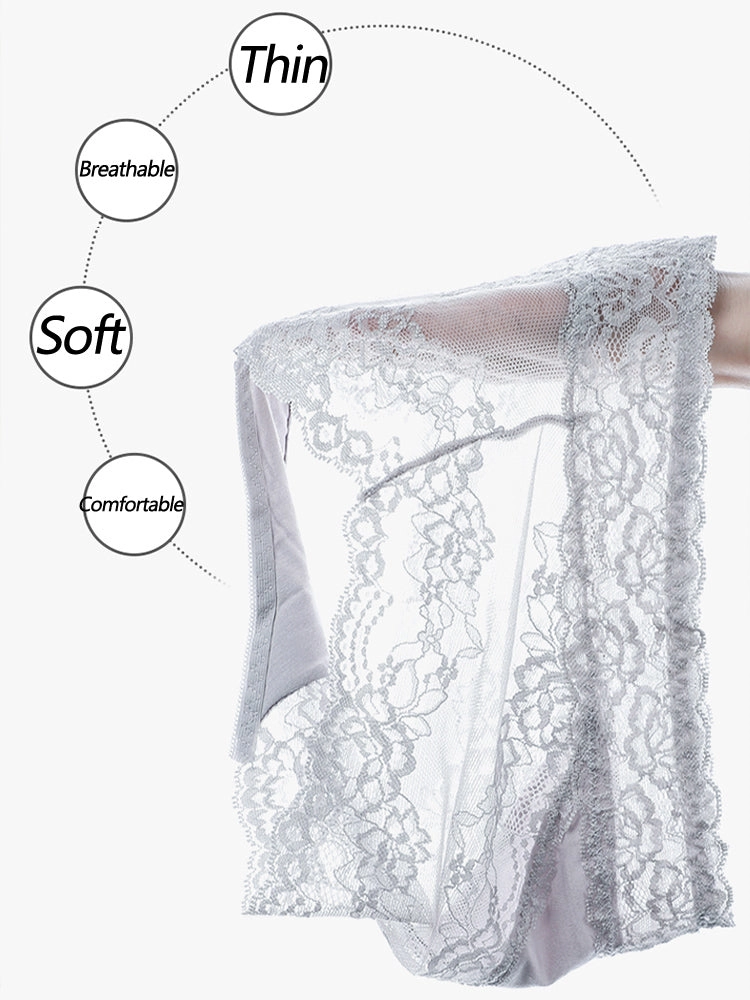 4-Pack Sexy Transparent Lace Mid-Waist Underwear