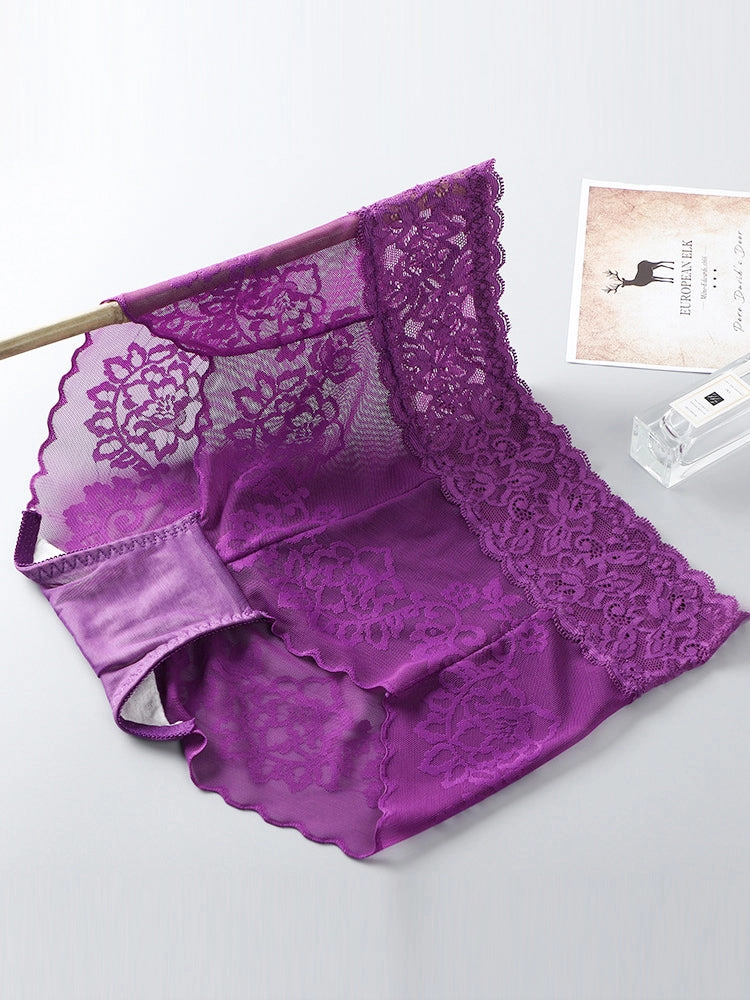 4-Pack Sexy Transparent Lace Mid-Waist Underwear