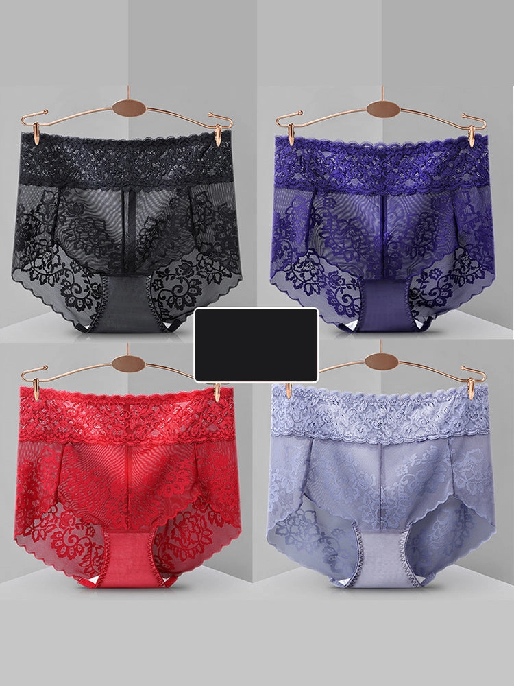 4-Pack Sexy Transparent Lace Mid-Waist Underwear