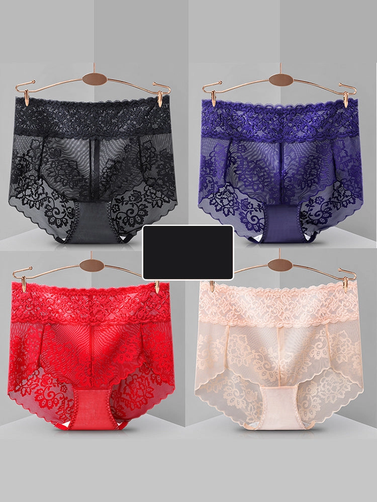 4-Pack Sexy Transparent Lace Mid-Waist Underwear