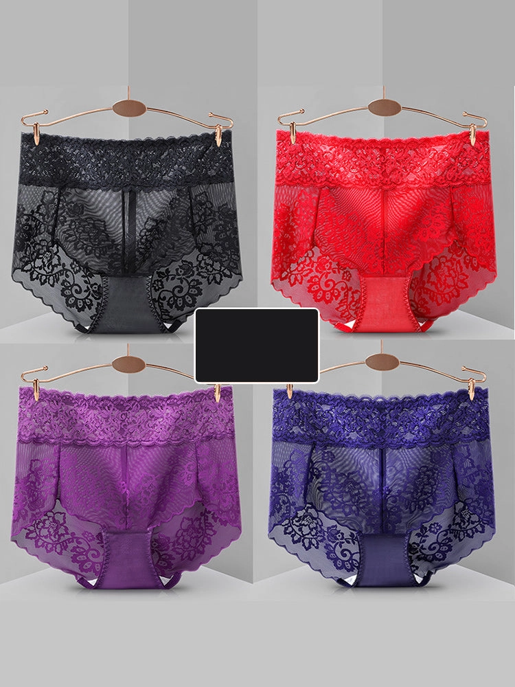 4-Pack Sexy Transparent Lace Mid-Waist Underwear