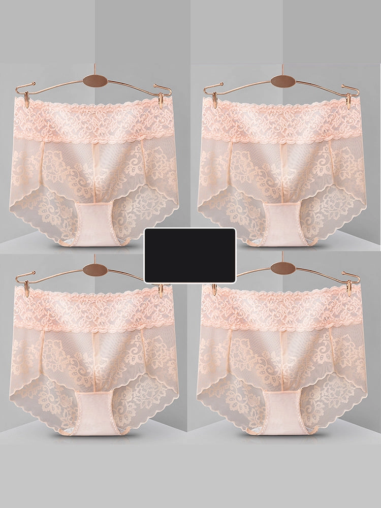 4-Pack Sexy Transparent Lace Mid-Waist Underwear