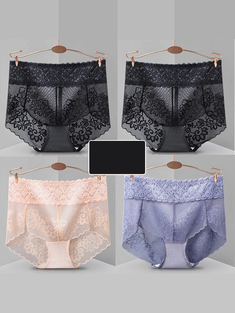 4-Pack Sexy Transparent Lace Mid-Waist Underwear