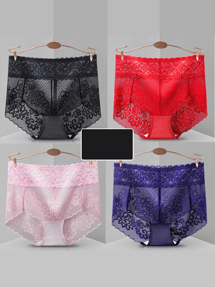 4-Pack Sexy Transparent Lace Mid-Waist Underwear