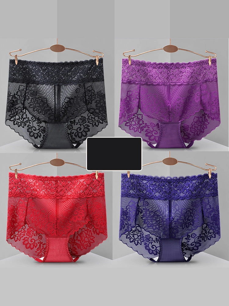 4-Pack Sexy Transparent Lace Mid-Waist Underwear