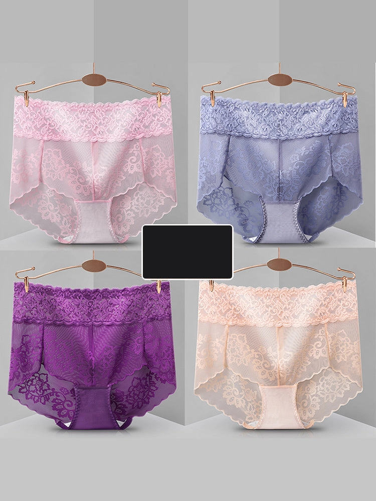 4-Pack Sexy Transparent Lace Mid-Waist Underwear