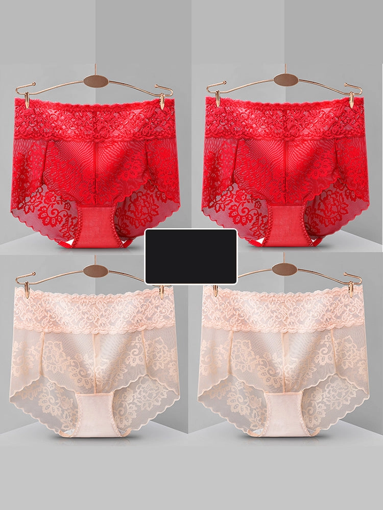 4-Pack Sexy Transparent Lace Mid-Waist Underwear