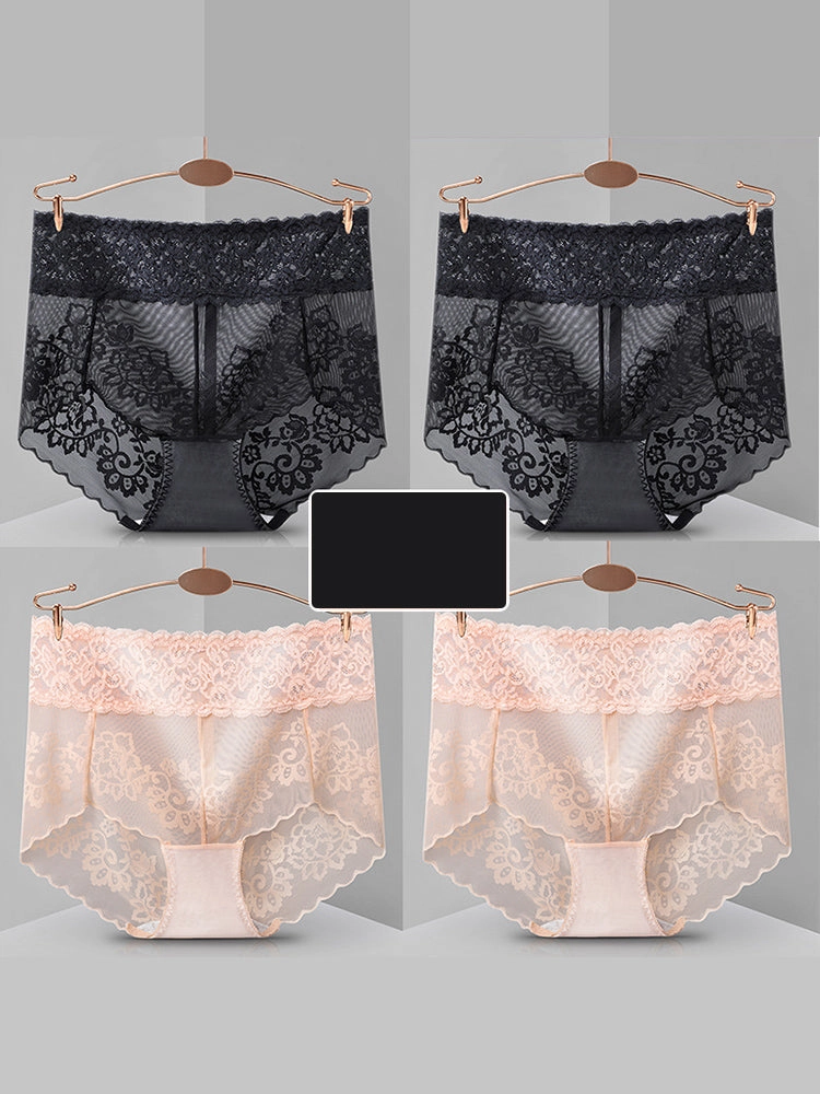 4-Pack Sexy Transparent Lace Mid-Waist Underwear