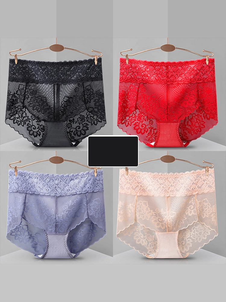 4-Pack Sexy Transparent Lace Mid-Waist Underwear