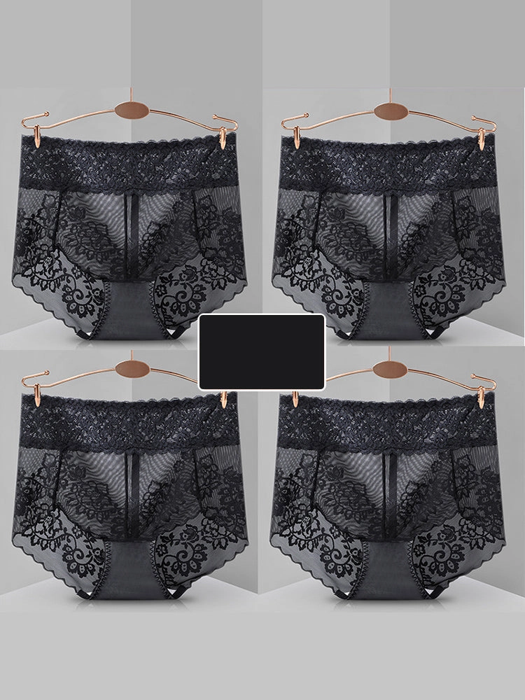 4-Pack Sexy Transparent Lace Mid-Waist Underwear