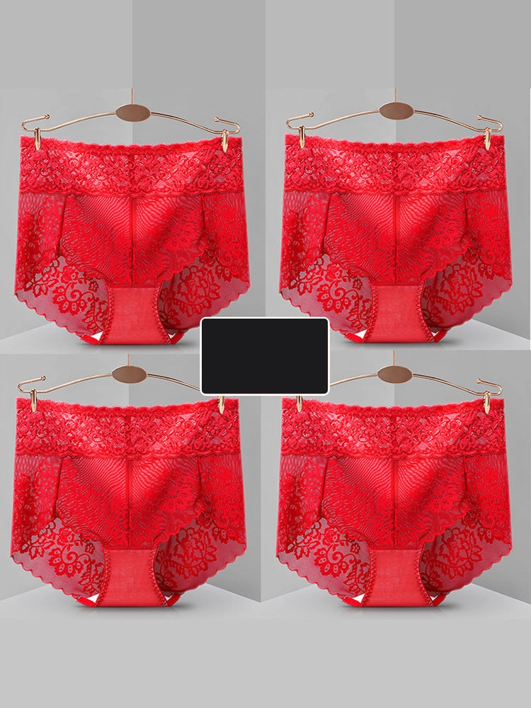 4-Pack Sexy Transparent Lace Mid-Waist Underwear