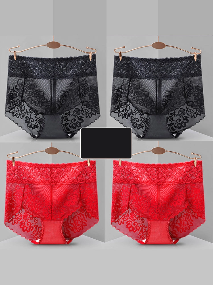 4-Pack Sexy Transparent Lace Mid-Waist Underwear