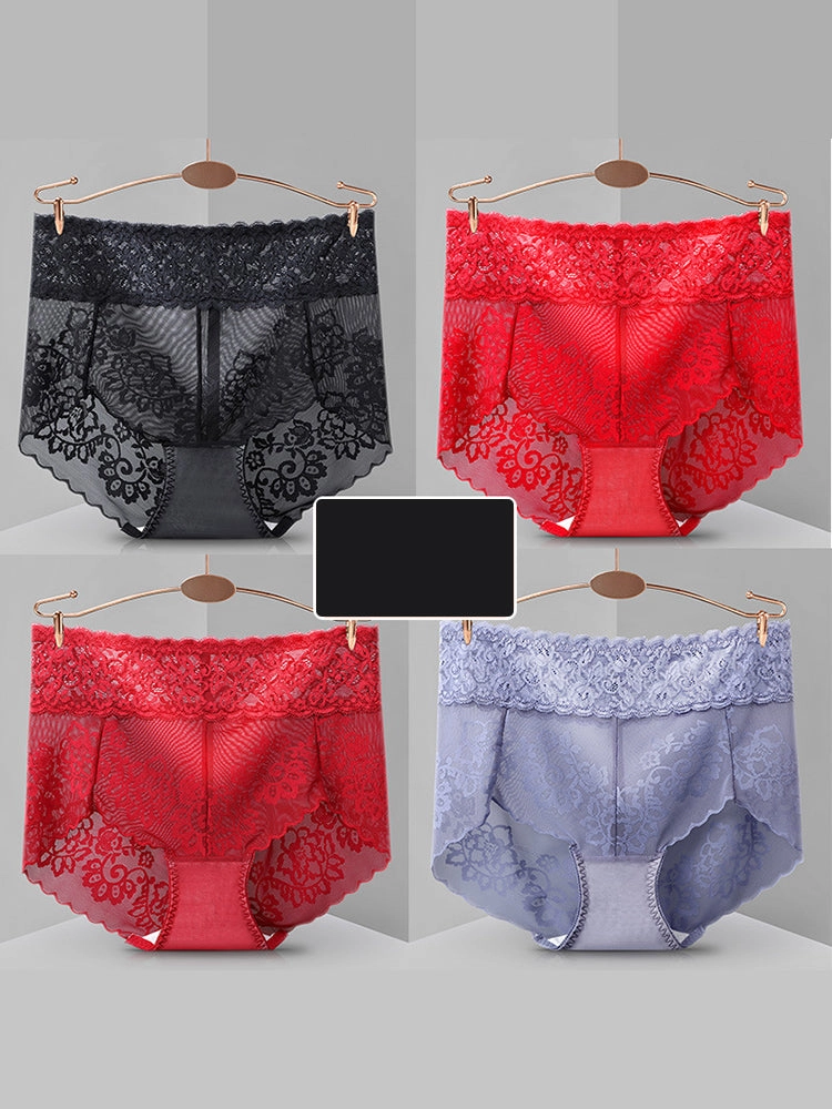 4-Pack Sexy Transparent Lace Mid-Waist Underwear