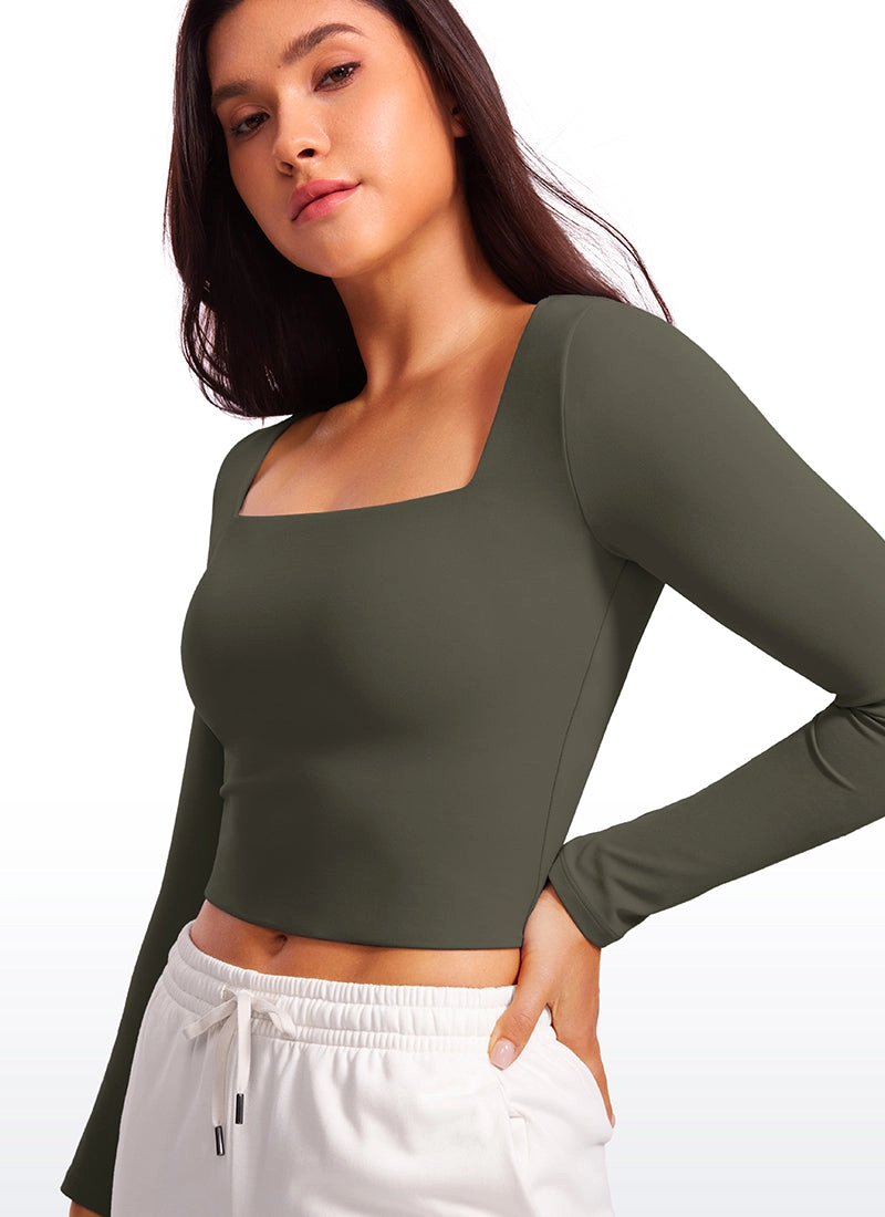 Butterluxe Double Lined Cropped Long Sleeves Square Neck