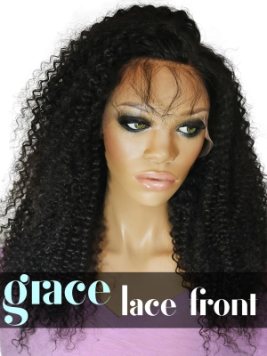 Clearance LACE FRONT WIG: Kyra Afro Kinky Curl Indian Remy Hair 20" Natural Color