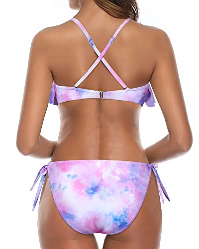 Cross Back Bathing Suit Ruffled Bikini For Women-Color Tie Dye