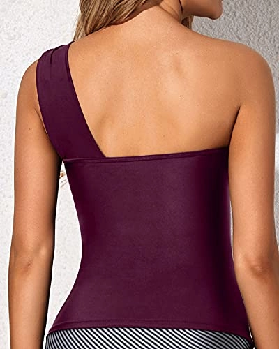 Cute And Sexy Ruched Swim Top Tummy Control Tankini Top-Maroon