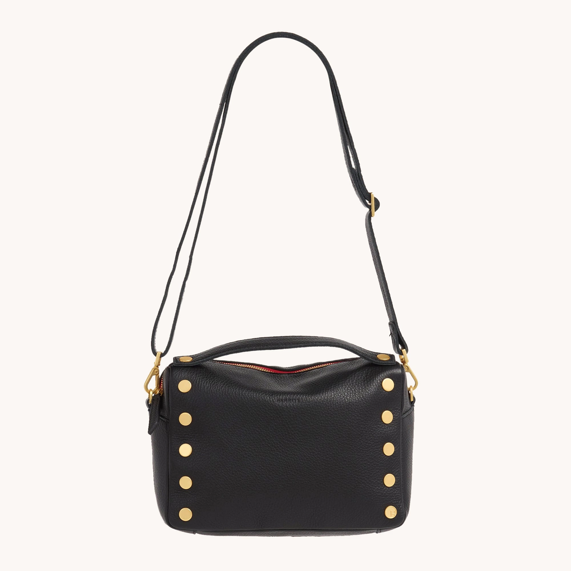 Evan Crossbody | Black/Brushed Gold Red Zip | Med