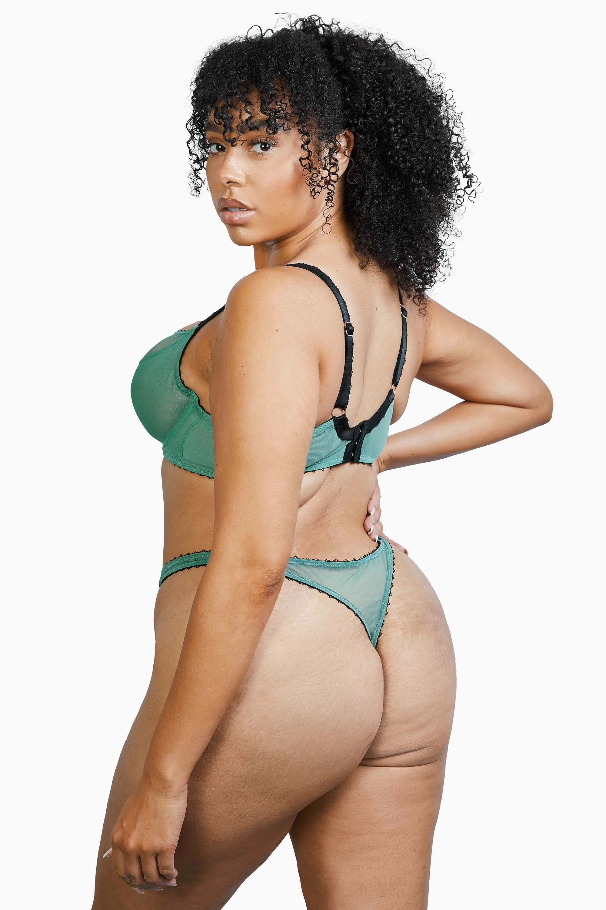 Grace Green Moss and Black Supportive Plunge Net Bra