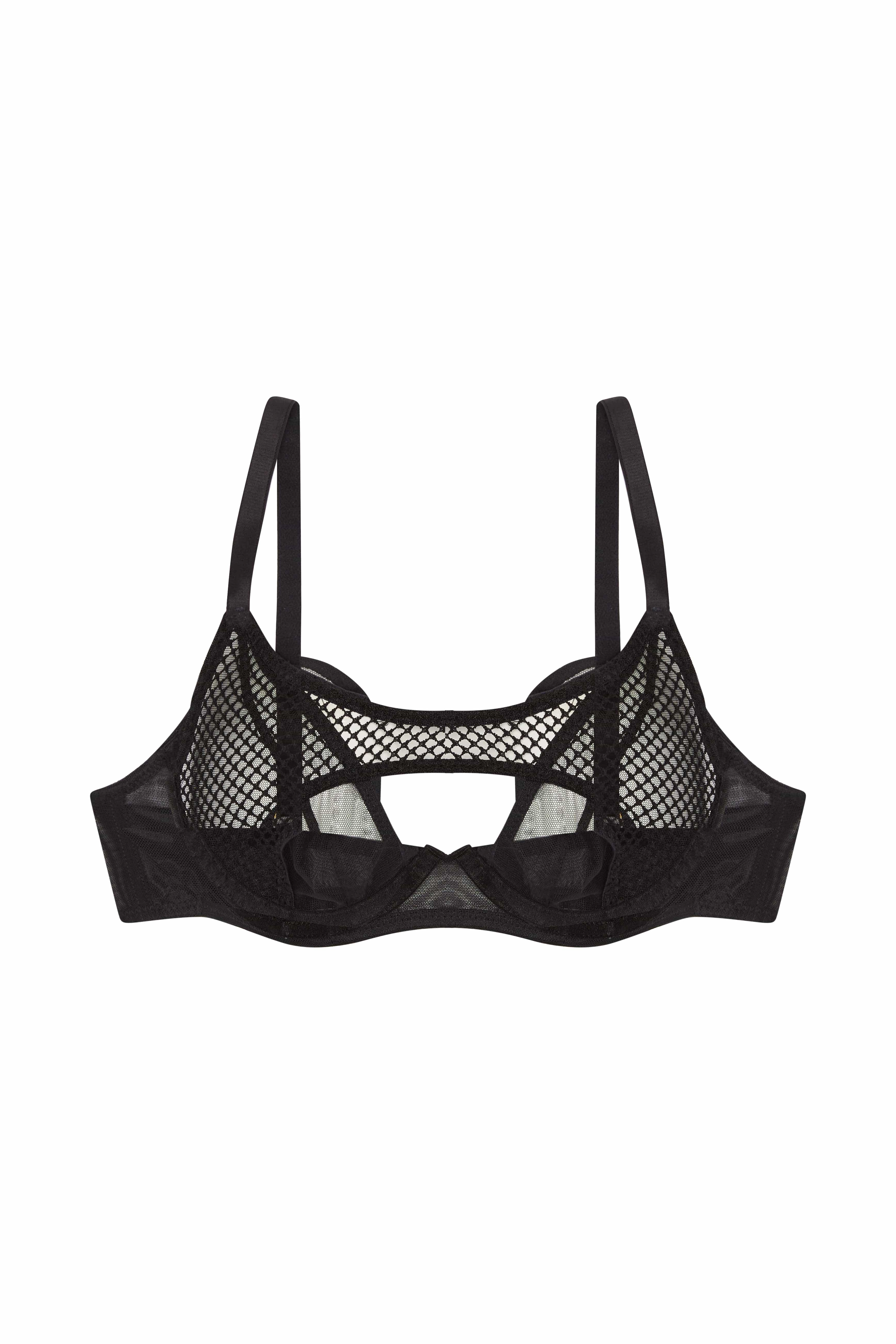 Greta Black Cut Out Fishnet Bra