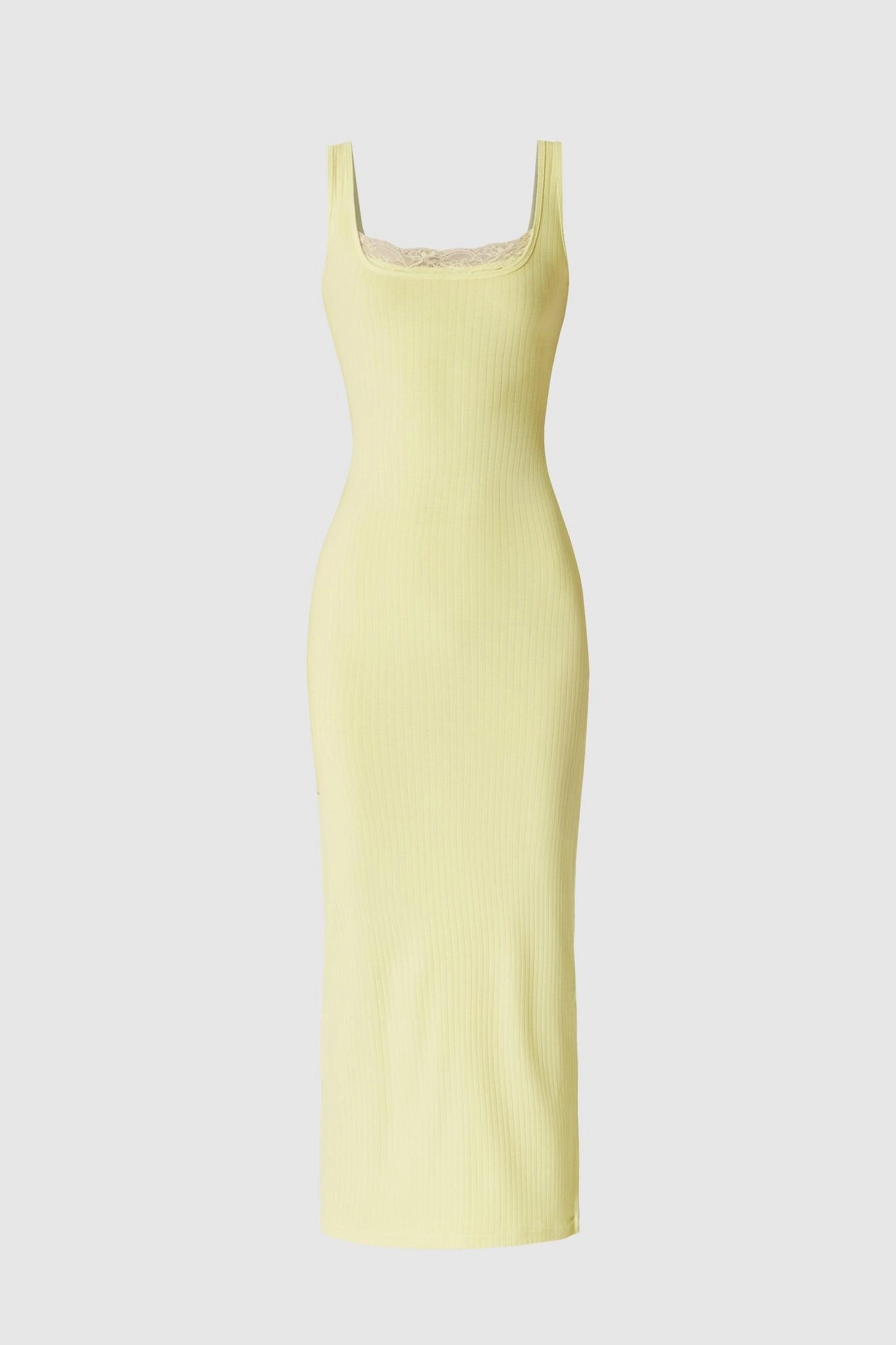 Mina Ribbed Dress - Lemon