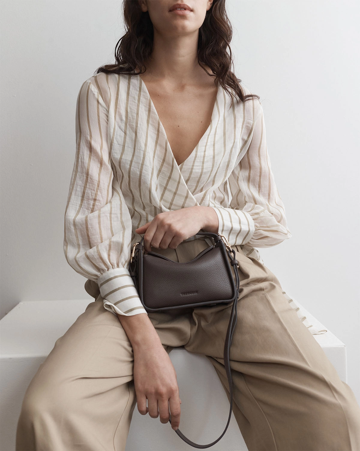 Mini Clementine Bag: Charcoal Pebbled Leather with Gold
