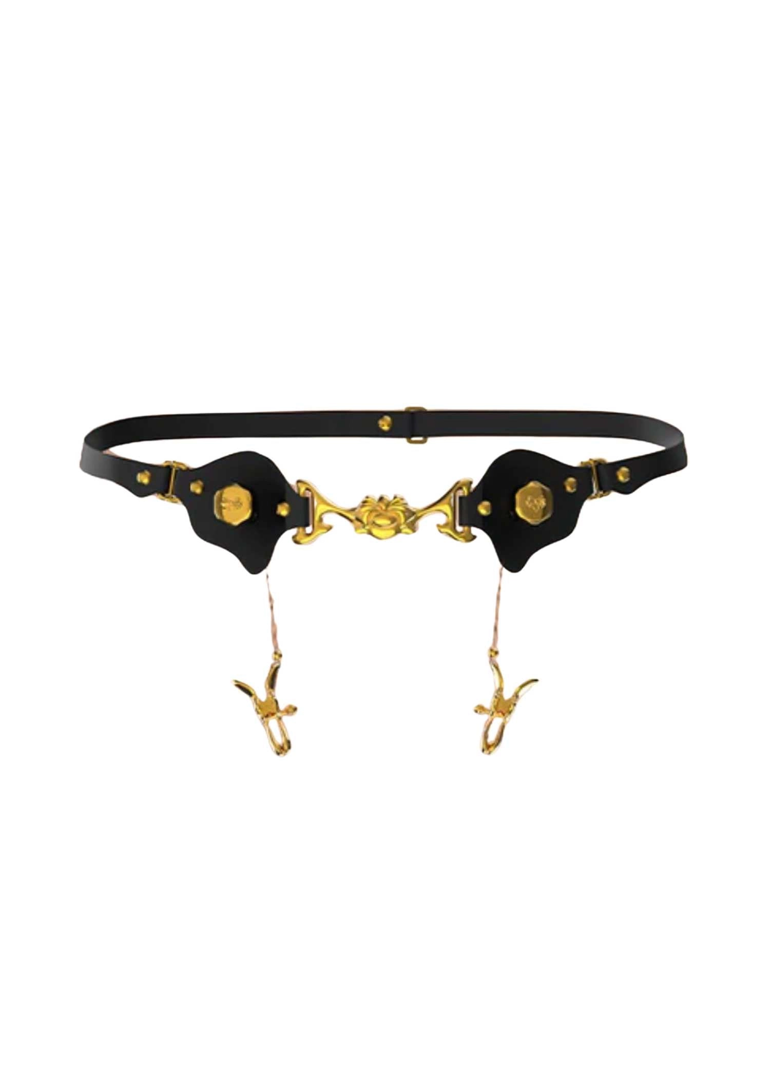 Mystic Bond Leather Belt with Labia Clamps
