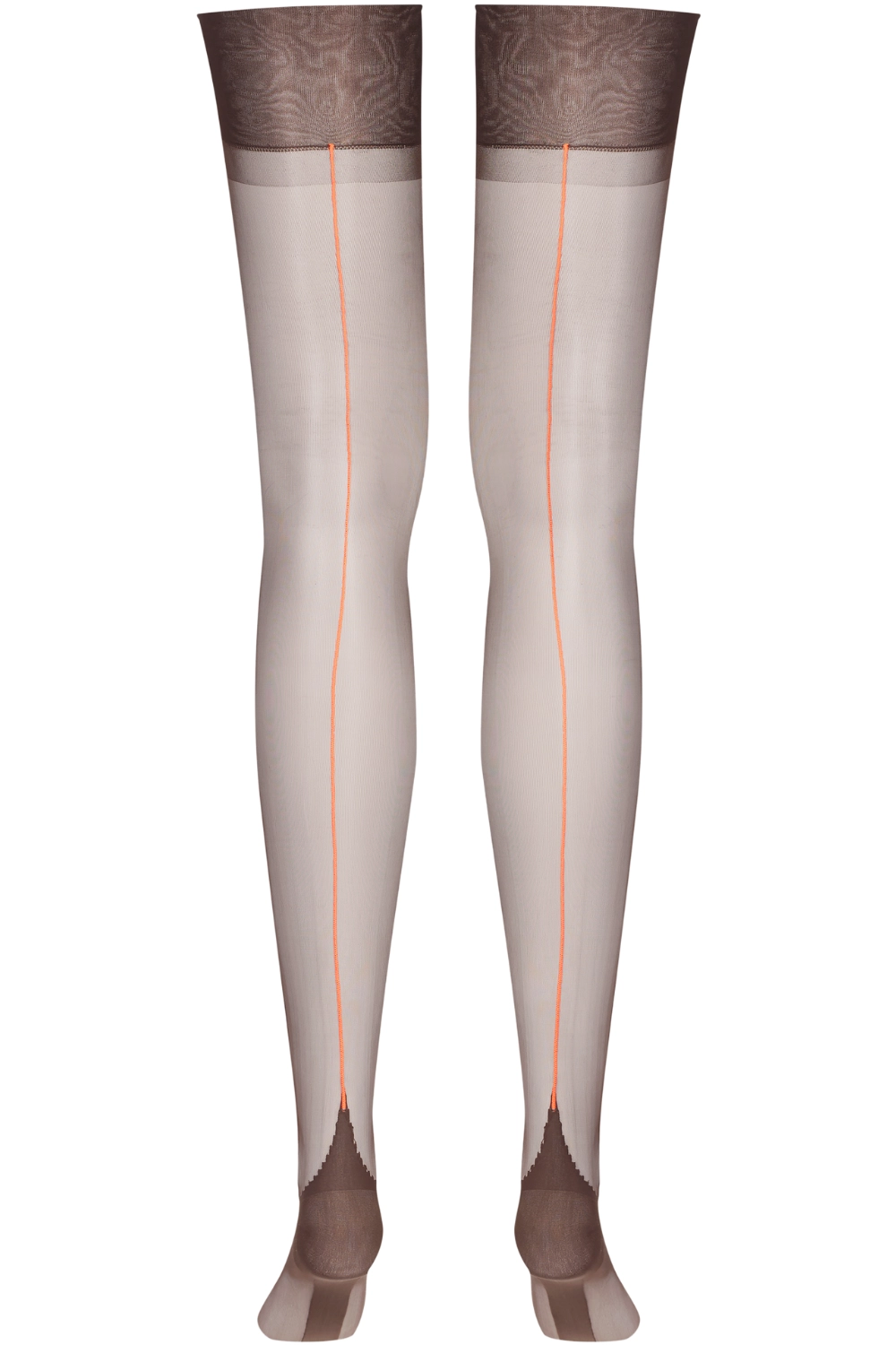 Neon Orange Seam Nylon Stockings Brown