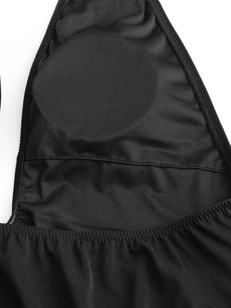 Plus Size Women Halter Plunge Solid Backless Sexy V Neck One Piece Swimwear