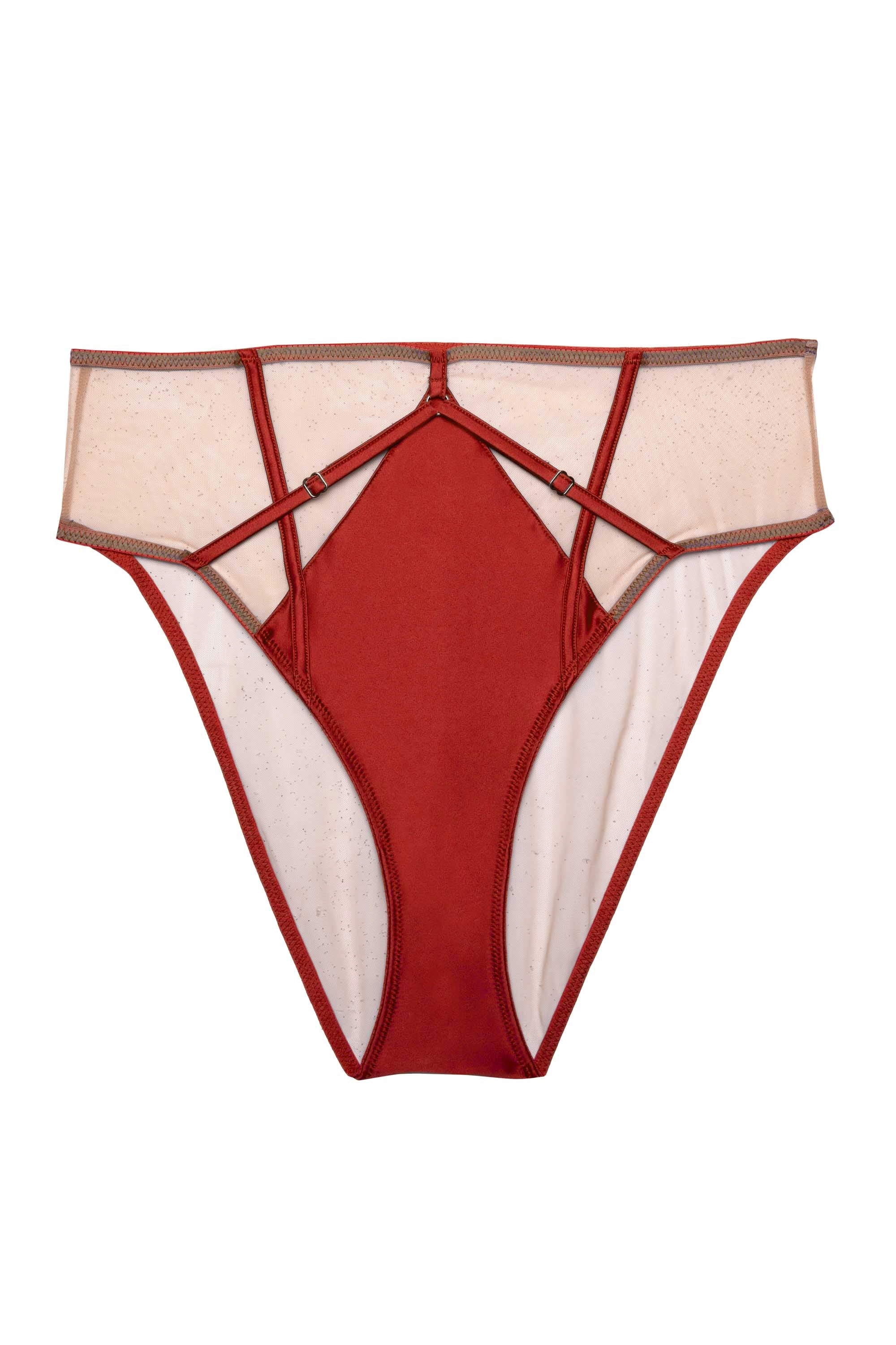 Ramona red Strap Detail Illusion Mesh High Waisted Brief