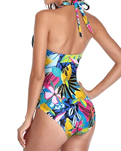 Removable Padded Push Up Tummy Control One Piece Swimsuits-Colourful