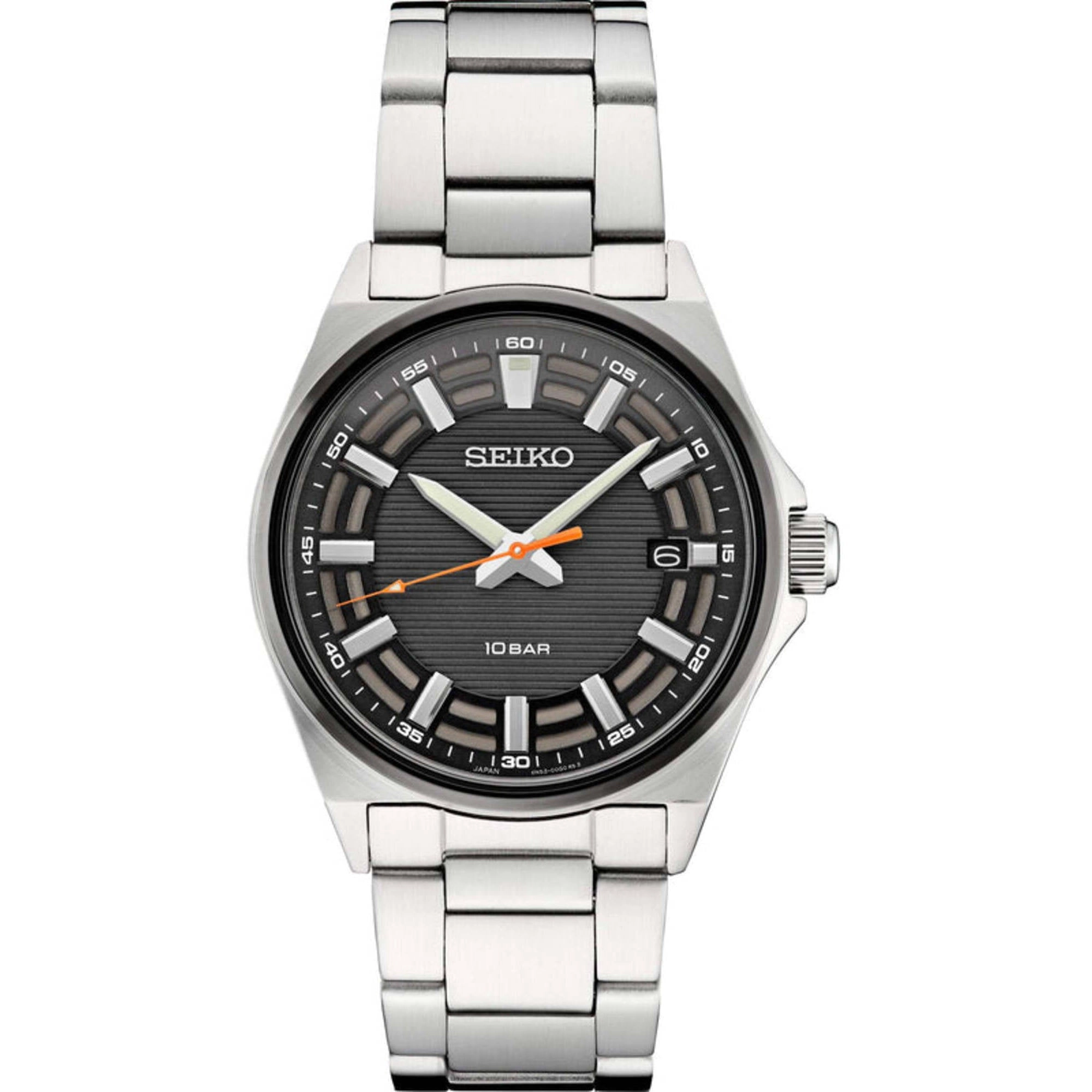 Seiko Men's Watch - Essentials Quartz Black Dial Stainless Steel Bracelet | SUR507