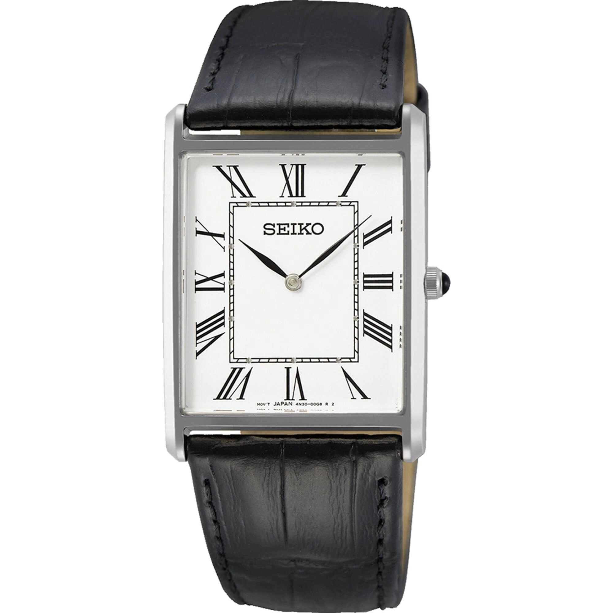 Seiko Men's Watch - Essentials Quartz White Dial Black Leather Strap | SWR049P1