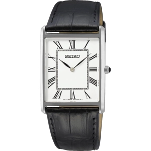 Seiko Men's Watch - Essentials Quartz White Dial Black Leather Strap | SWR049P1