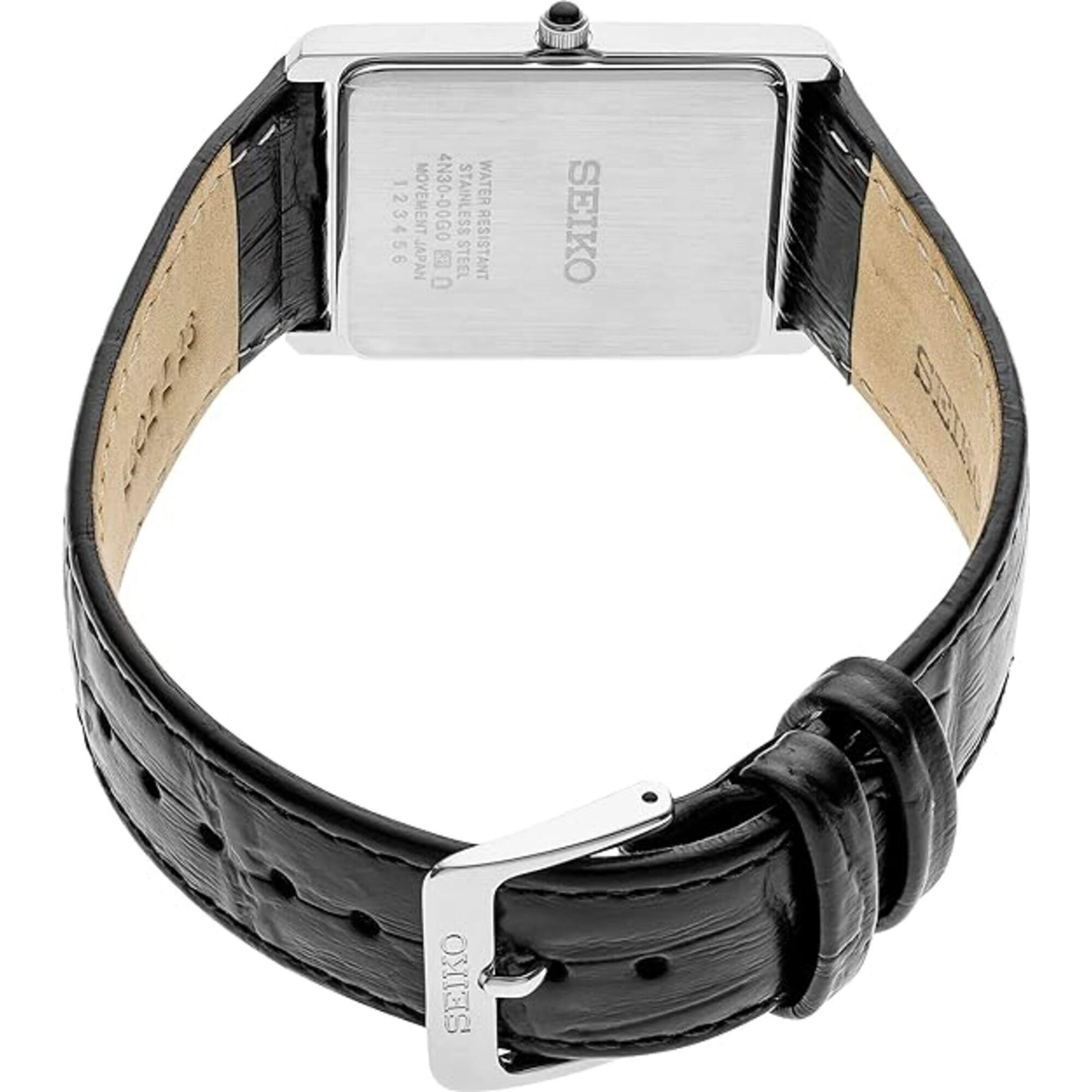 Seiko Men's Watch - Essentials Quartz White Dial Black Leather Strap | SWR049P1
