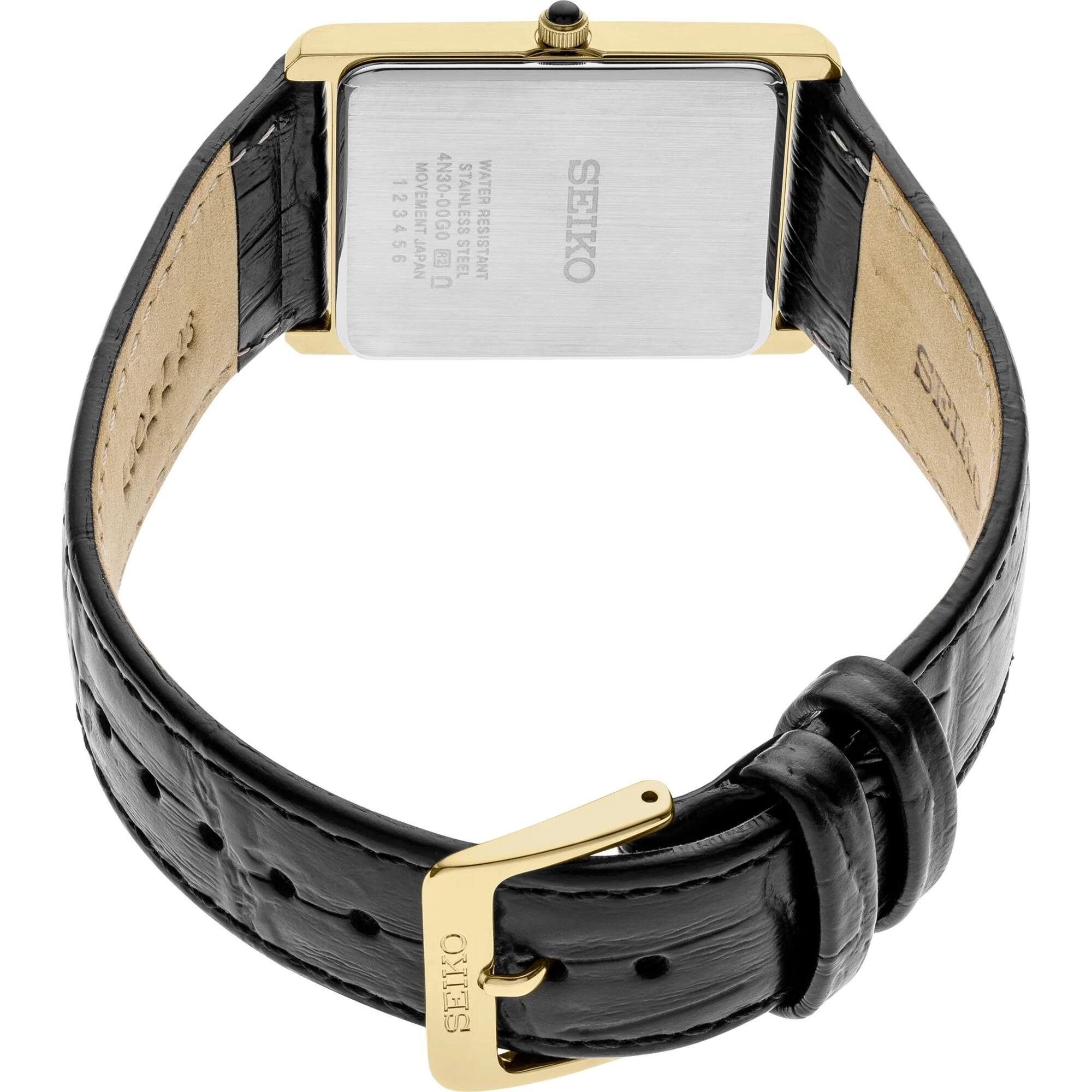 Seiko Men's Watch - Essentials Yellow Gold Case Black Leather Strap | SWR052P1