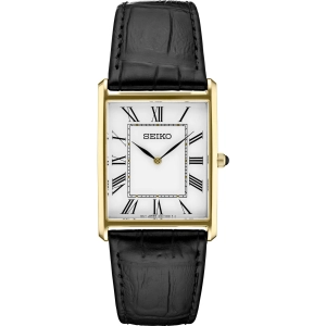 Seiko Men's Watch - Essentials Yellow Gold Case Black Leather Strap | SWR052P1