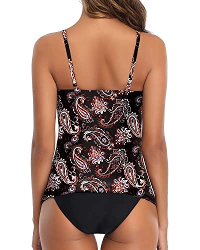 Sexy High Neck Ruched Tankini Swimsuit For Women-Black Tribal