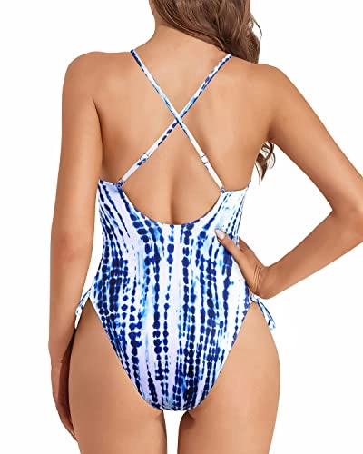 Sexy Open Back Bathing Suits Womens 1 Piece Swimsuits-Blue Tie Dye