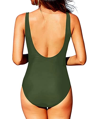 Sexy See Through Mesh U Back One Piece Swimsuits-Army Green