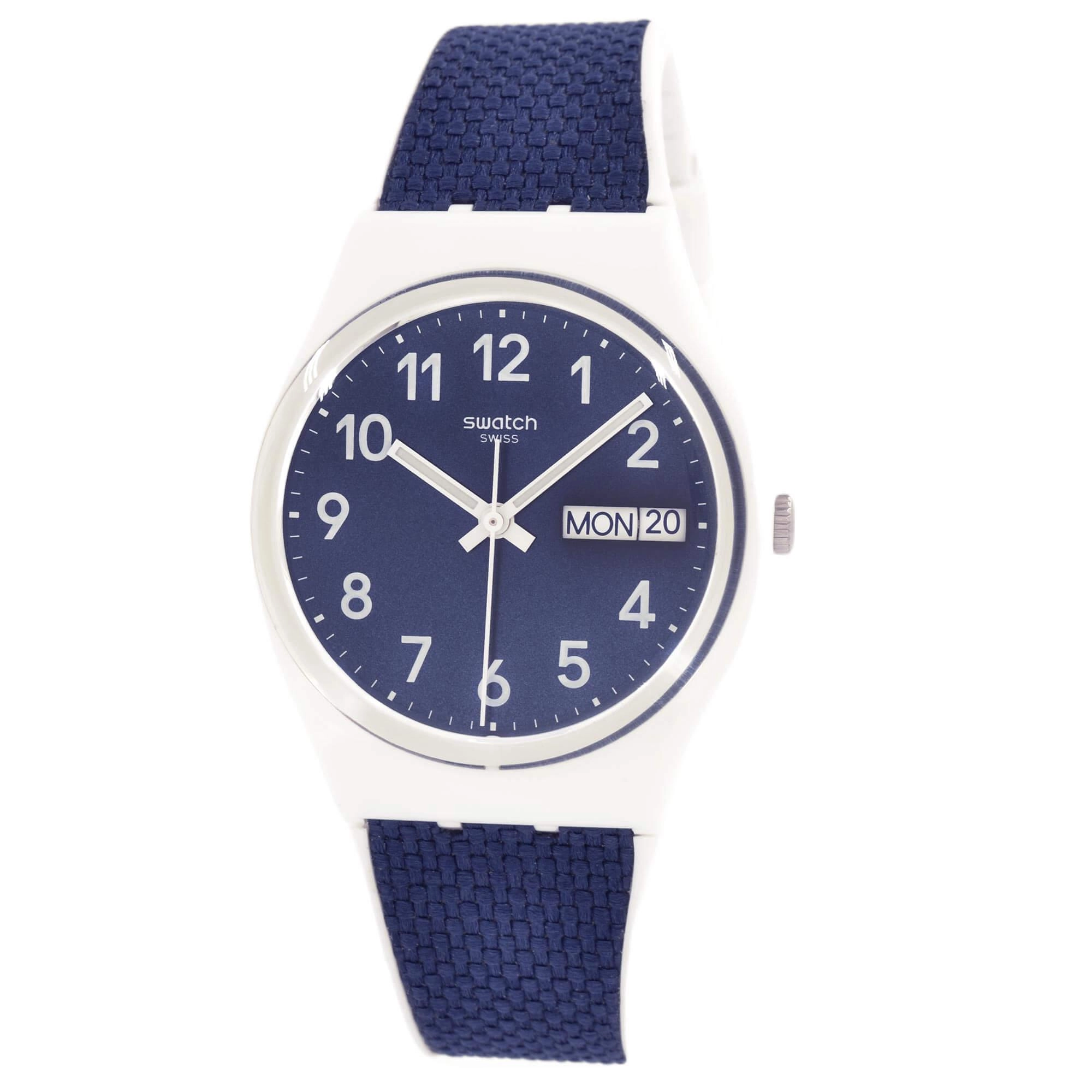 Swatch Unisex Watch - Swatch Essentials Navy Light Fabric Inlay Rubber Strap | GW715