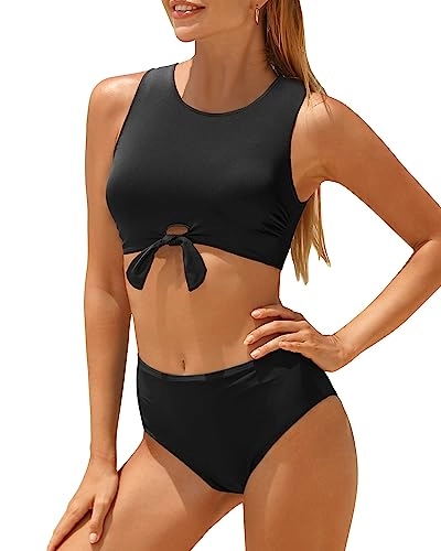 Tie Knot Front High Waisted Bikini Bathing Suits