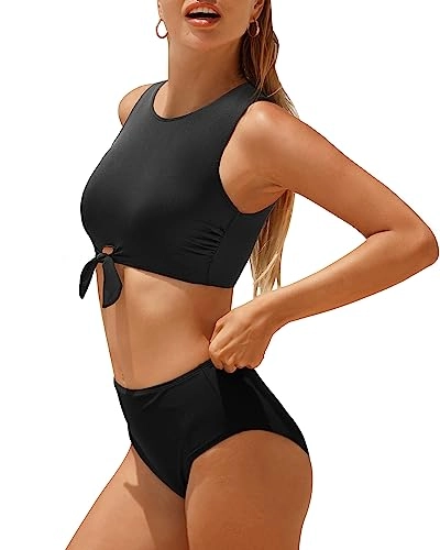 Tie Knot Front High Waisted Bikini Bathing Suits
